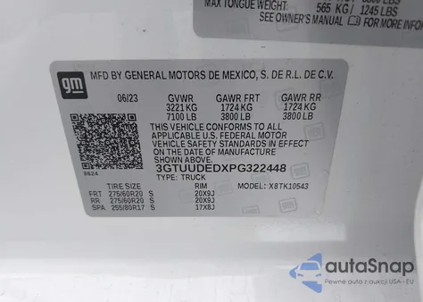 2023 GMC Sierra 1500 4Wd Short Box Slt from USA, damaged, VIN 3GTUUDEDXPG322448